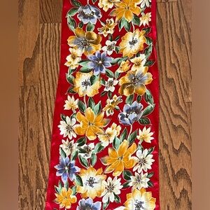 Vintage Anne Klein silk red floral scarf EUC